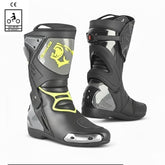 BELA - Stivali in pelle Race Pro (R-6) Nero/Grigio/Giallo Fluo