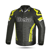 BELA ROCKET CHAQUETA MOTO PIEL HOMBRE NEGRO AMARILLO FLOUR – Maximomoto ES