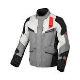 Macna Zastro Herren-Motorradjacke aus wasserdichtem Textil, Grau, Schwarz, Rot – Maximomoto ES