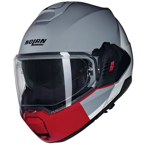 NOLAN N120-1 OMOCHROMO 345 MODULAR HELMETS GRIGIO BIANCO ROSSO – SECURTEX MOTOR S.L (t/a MaximoMoto)