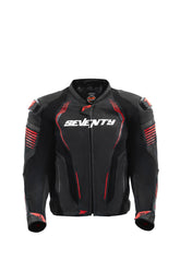SEVENTY SD-JL24 Spoiler Chaqueta de cuero para motocicleta para hombre negra/roja