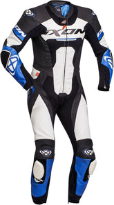 Combinaison moto de course homme IXON JACKAL en cuir, une pièce, noir, blanc, bleu – Maximomoto ES
