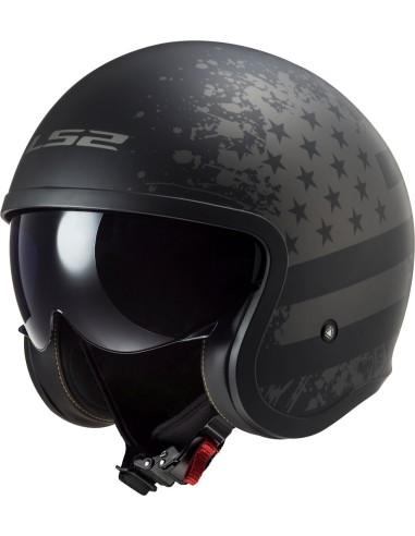 LS2 OF599 Spitfire Casque scooter ouvert avec drapeau noir