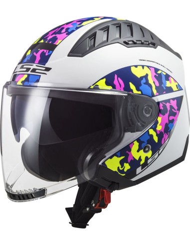 LS2 OF600 Copter Casco moto open face bianco croccante H-V-giallo