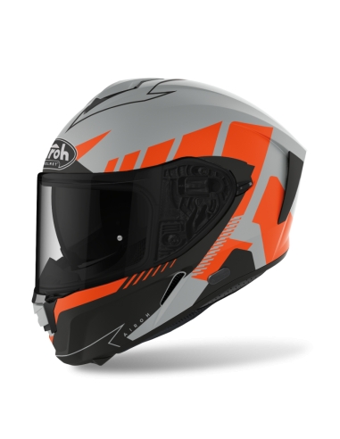 airoh spark rise grau orange volles gesicht auf straße motorradhelm