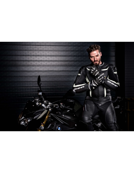 Veste De Moto En Cuir De Vachette Shima Chase Urban Sports Noir Blanc