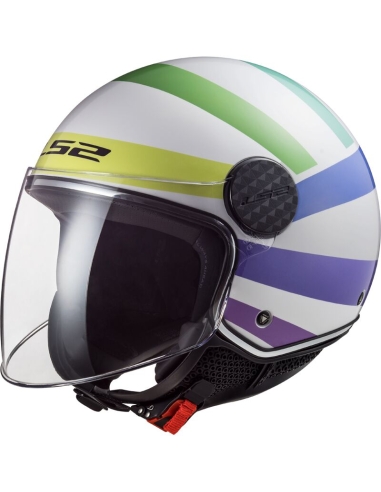 Casque de scooter LS2 OF558 Sphere-Lux swirl GL white Rainbow à visière ouverte