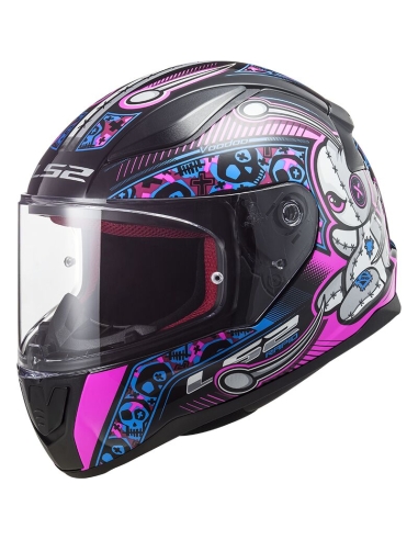 LS2 FF353 Rapid Mini Voodoo Preto Fluo Rosa Capacete de Moto de Turismo Urbano