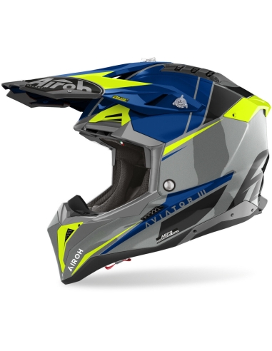 Airoh Aviator 3 Push blue gloss off road motocross dirtbike racing helmet