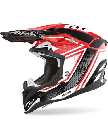 Casque moto Airoh Aviator 3 League rouge gloss off road dirtbike