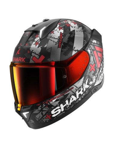 Capacete de motociclismo desportivo Shark skwal i3 hellcat hellcat mat preto cromado vermelho