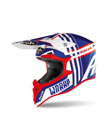 Capacete de motociclista Airoh Wraap Youth Broken Azul/Vermelho Brilhante