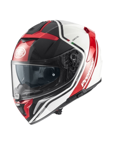 casco integral de moto premier devil carbon PH2 blanco brillante/rojo