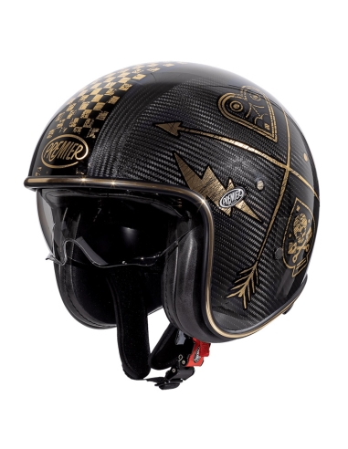 PREMIER - CASQUE VINT. CASQUE CARBONE NX CHROMÉ OR POUR SCOOTER ET MOTO