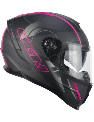 CGM 321A ATOM MONO Casco integrale moto nero fluorescente opaco fucsia