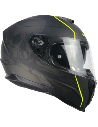 321S ATOM SKULL Nero Giallo Fluo Opaco Casco Completo Racing Motocicleta