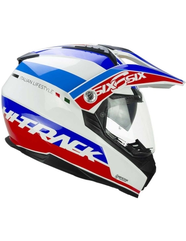 Casque de moto intégral tout-terrain CGM 666S TWIN HITRACK blanc bleu rouge