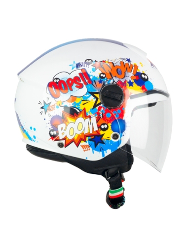 CGM 261a mini white blue on road open face youth scooter helmet