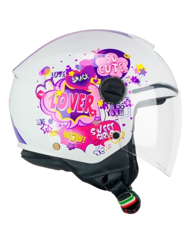 CGM 261a casco moto mini comics blanco fucsia open face