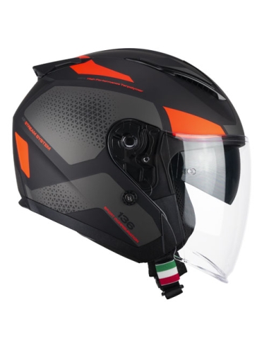 136G DNA GALAXY Jet Motorbike Riding Helmet Black Orange Fluo