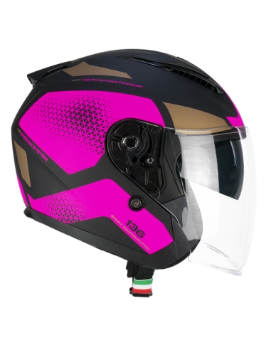 CGM 136G DNA GALAXY Jet Casco Moto Negro Fucsia Fluo