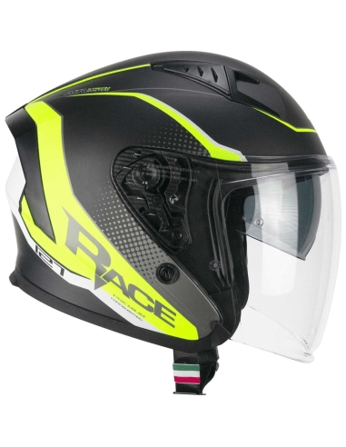 CGM 127G DEEP RACE Casco Jet de Moto Racing Amarillo Grafito Fluo