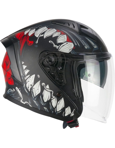 CGM 127X DEEP FREAKER Casco Jet Moto Racing Negro Rojo