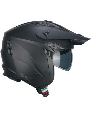 CGM 155G rush mono nero opaco aperto su casco da moto stradale