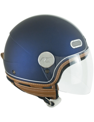 CGM Pix vintage Blue Silver Satin rosto aberto em capacete de motocicleta de scooter de estrada