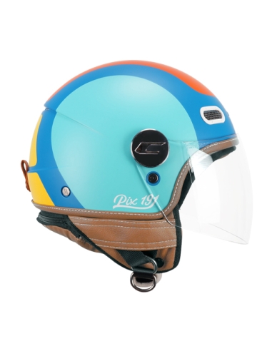 CGM 191G Pix sprint celeste visera larga naranja mate cara abierta casco moto scooter