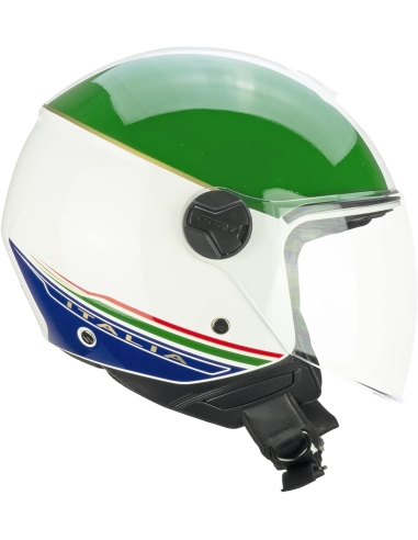 CGM 167I FLO ITALIA Capacete de rua urbano aberto para motociclos com viseira longa Branco Verde Vermelho