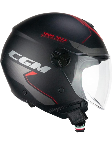 CGM 167X FLO TECH Long Visor Casco moto jet Urban Riding Negro Rojo Mate