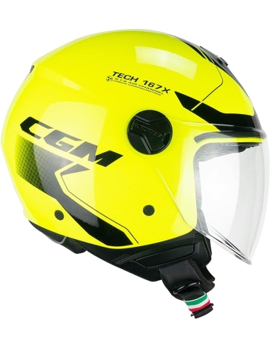 CGM 167X FLO TECH Visera Larga Casco jet Motociclismo Urbano Amarillo fluorescente Negro