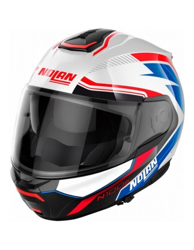 Capacete modular para motocicleta Nolan N100-6 Surveyor metal branco azul/vermelho