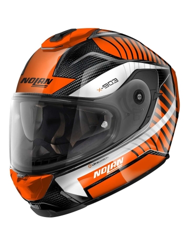 Casque de moto intégral Nolan X-903 Ultra Carbon Touring orange blanc