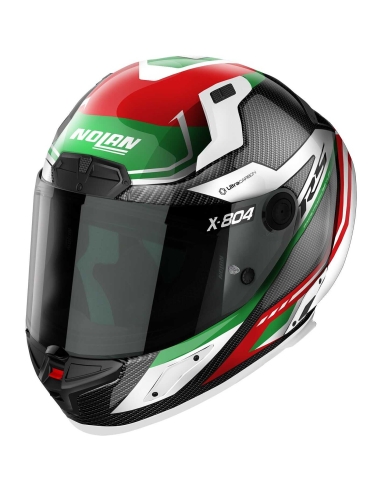 Casque de course moto intégral Nolan X-804 RS Ultra Carbon 017 Blanc Rouge vert