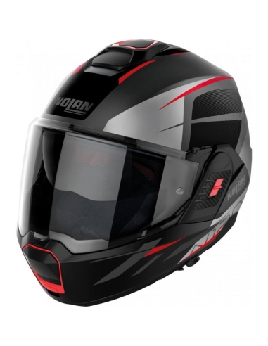 Casco moto modulare apribile Nolan N120.1 Nightlife N-com nero opaco grigio rosso