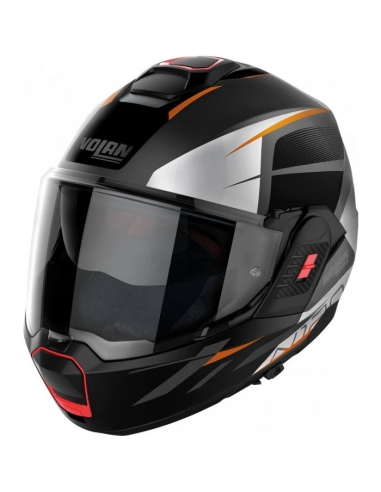 Nolan N120.1 Nightlife N-com preto cinza laranja virado para cima no capacete de moto de estrada