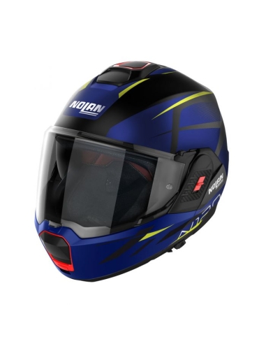 Nolan N120.1 vida noturna N-com capacete de motociclista frontal preto azul amarelo