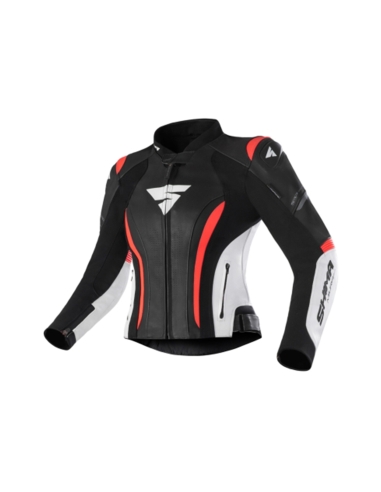 HIMA Miura 2.0 Chaqueta de cuero para motocicleta para mujer NEGRO/BLANCO/ROJO/FLUO