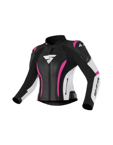 SHIMA Miura 2.0 Chaqueta de cuero para motocicleta para mujer NEGRO/BLANCO/FUCSIA