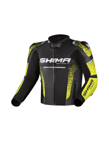 Chaqueta de cuero de moto SHIMA STR 2.0 Negro Fluoro