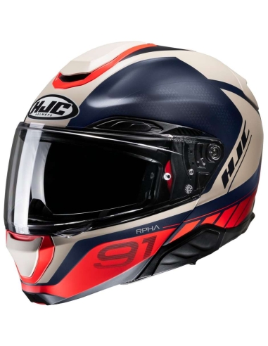 HJC RPHA 91 Refinado MC1SF Capacete Modular de Equitação para Moto de Rua Branco Azul Mate Vermelho