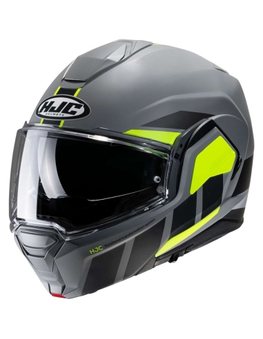 HJC i100 BEIS MC3HSF Capacete modular para motocicleta Matt Fluo Amarelo Cinza