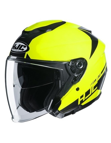 Casque moto jet HJC i30 BARAS MC4H double visière ouvert jaune fluo