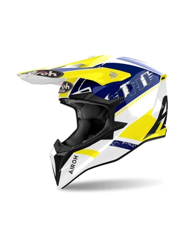 Casco Airoh Wraaap Feel MX para motocicleta, deportes de aventura, conducción todoterreno, Amarillo-Azul brillante