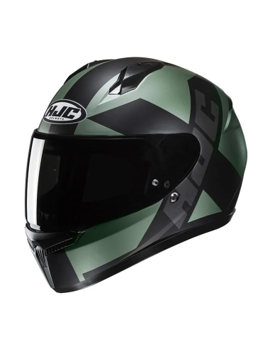 Hjc C10 TEZ MC4SF Full Face Child Motorcycle Helmet in Matt Black Green