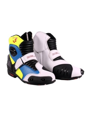 Bela Faster Motorcycle Racing Boot White/Blue/Yellow