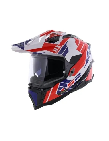 Casco de moto on/off road LS2 MX701 Explorer atlantis blanco azul brillante rojo