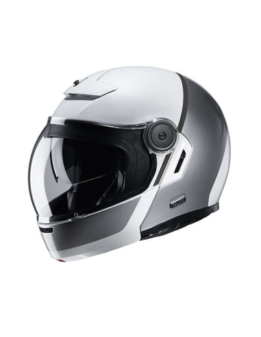 Capacete de motociclista HJC V90 Mobix branco prateadoface